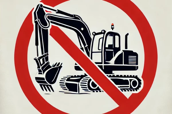 DALL·E 2024-08-25 12.05.00 - A clear and straightforward image conveying the message of 'no major work required.' The image features an excavator (pelleteuse) prominently in the c